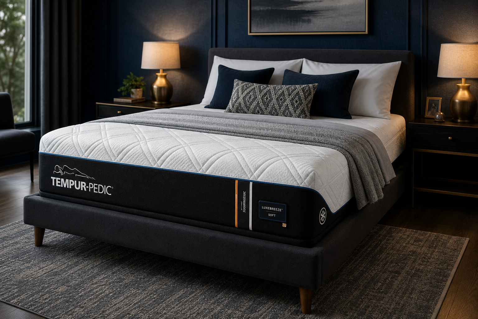 Luxurious Tempur-Pedic mattress in an elegant bedroom setting